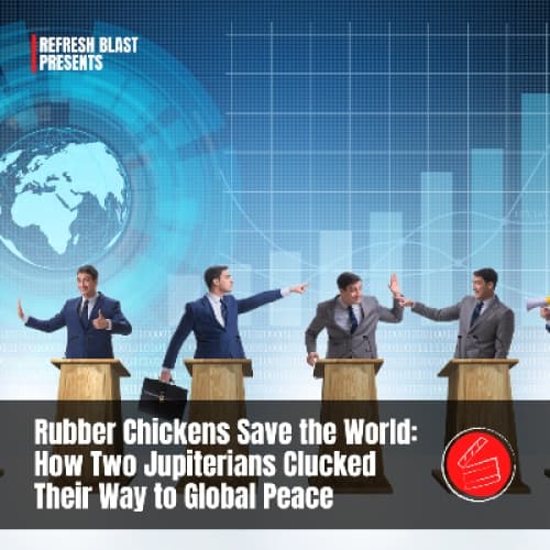 Cover for Rubber Chickens Save the World: How Two Jupiterians Clucked Their Way to Global Peace