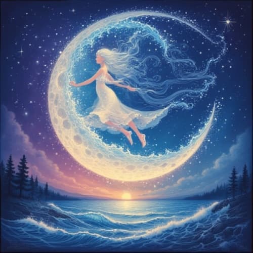 Cover for The Moon Who Borrowed the Ocean’s ShoesThe Moon wants to dance but has no feet. The Ocean lends her sparkling wave-shoes, and together they waltz across the night sky, leaving trails of silver ripples.