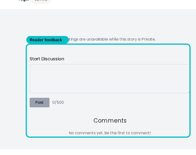 Private Story reader comments and feedback area