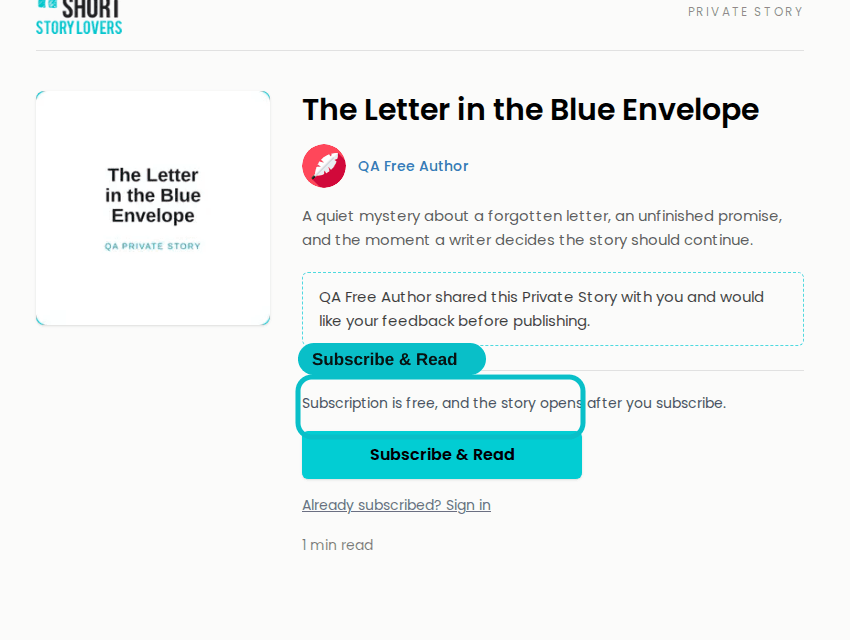 Private Story Subscribe and Read gate for a non-subscriber