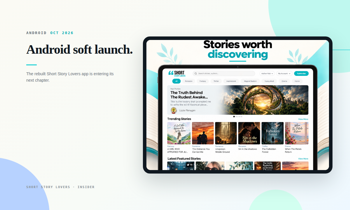 Short Story Lovers Android soft launch visual using an official Google Play listing screenshot