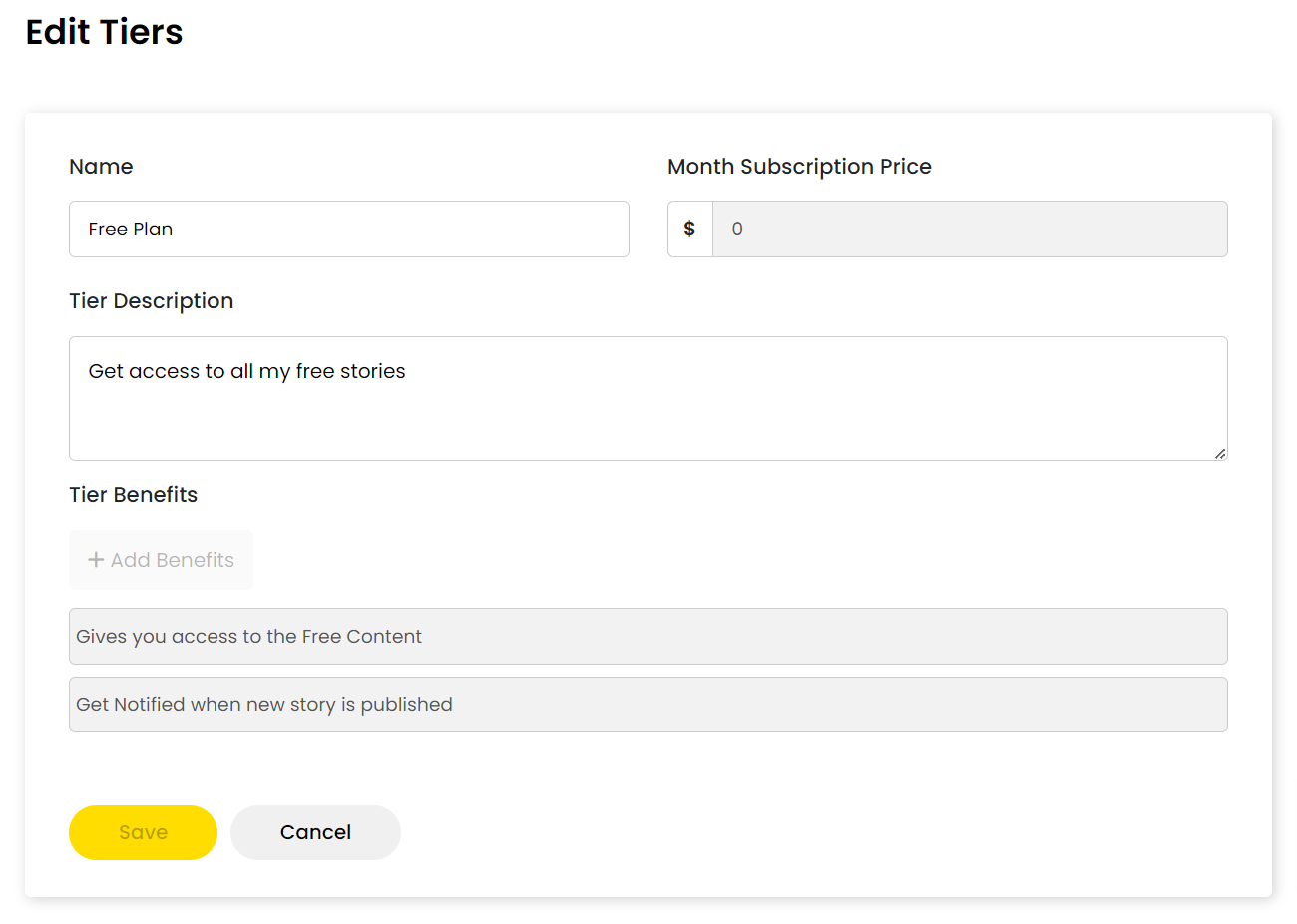 Edit Subscription Tiers | Short Story Lovers