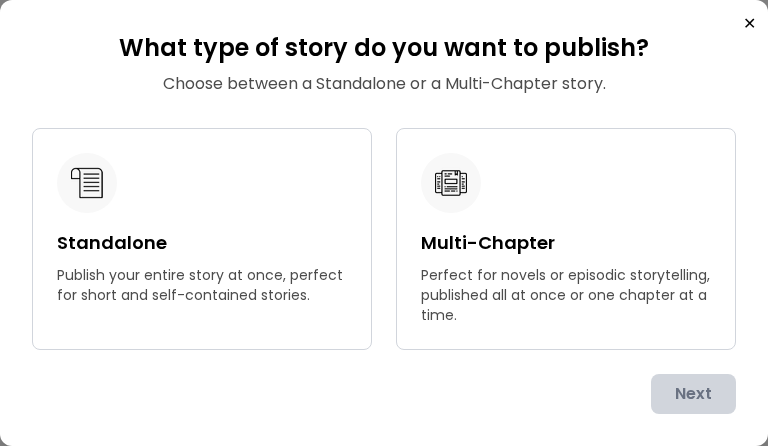 Choose Standalone or Multi-Chapter story