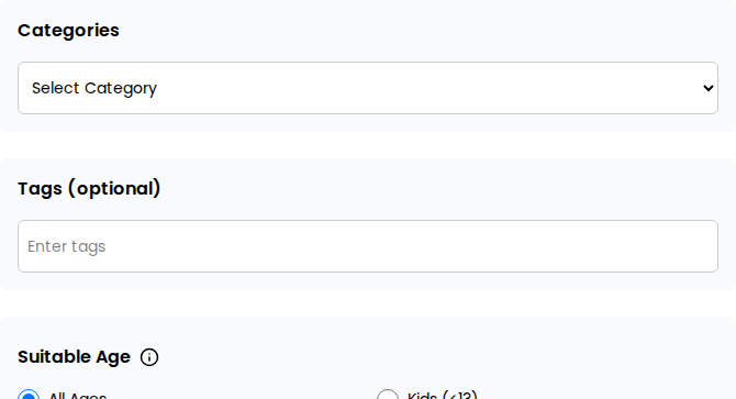 Story tags, suitable age, subscriber notifications, and preview options